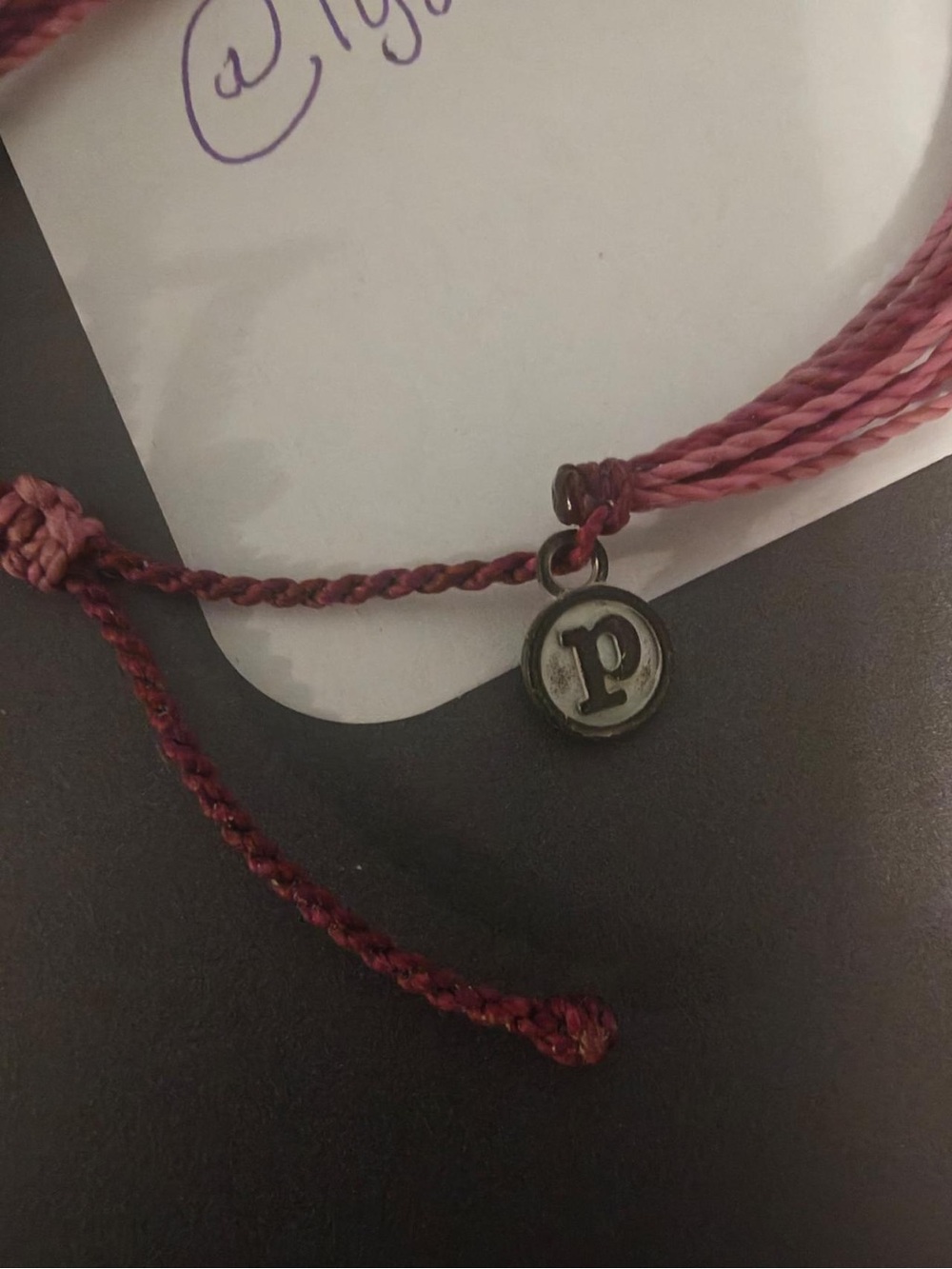 Pink Braided Cord Necklace with 'p' Charm